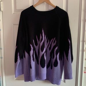 oversized sweater with purple flames